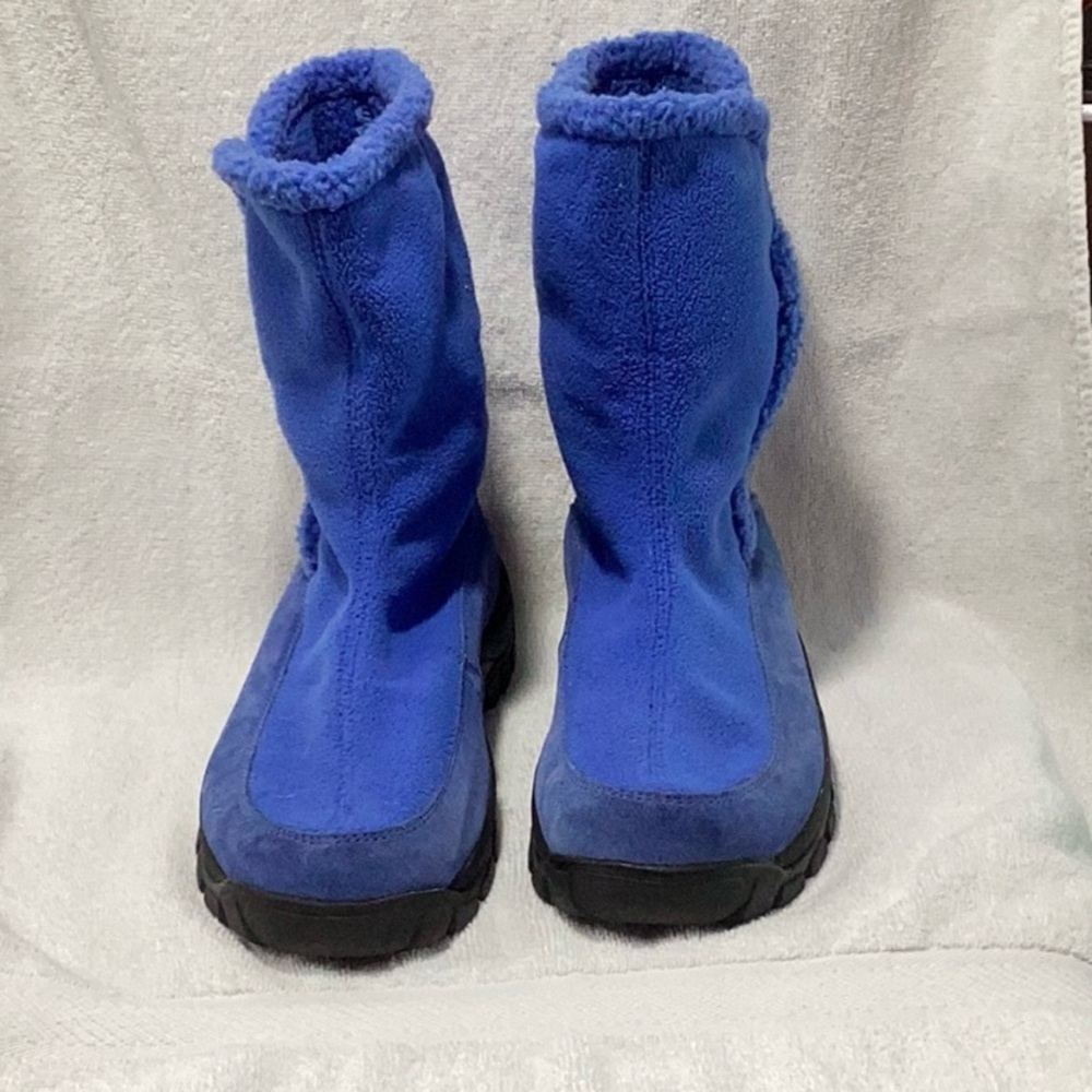 Women's Lands End pull on blue winter boots SZ 10